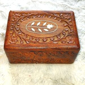 Indian Floral Engraved Wooden Box